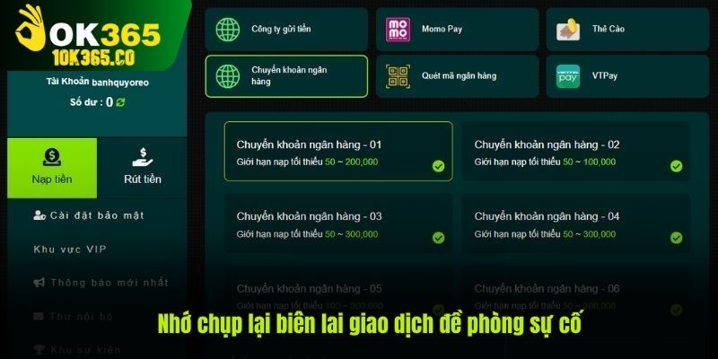 Nhớ chụp lại biên lai giao dịch đề phòng sự cố